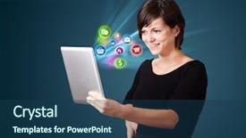  Presentation with abstract chart business - PPT theme featuring cart chart - young business woman looking background and a ocean colored foreground