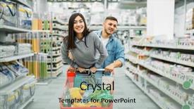  Presentation with supermarket - Colorful presentation design enhanced with cart full of good backdrop and a light gray colored foreground