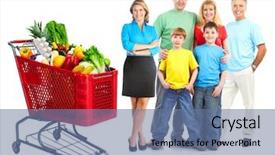  Presentation with family shopping - PPT theme having a grocery shopping cart background and a ocean colored foreground