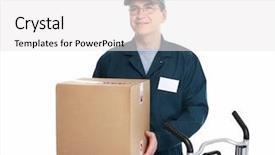  Presentation with starch drug delivery - Slide set consisting of cart postal - delivery postman isolated on white background and a white colored foreground