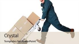  Presentation with delivery rider - Audience pleasing PPT theme consisting of cart postal - happy postman running with parcel backdrop and a lemonade colored foreground