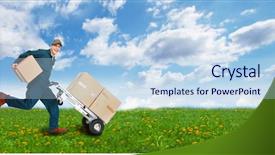  Presentation with running - Slide deck with cart postal - running delivery postman background and a sky blue colored foreground