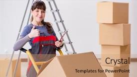  Presentation with contractor - Beautiful slides featuring cart postal - woman contractor moving boxes backdrop and a  colored foreground