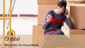  Presentation with sportswoman boxing woman - Slide deck enhanced with cart postal - woman contractor moving boxes background and a  colored foreground