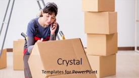  Presentation with contractor - Audience pleasing slide set consisting of cart postal - woman contractor moving boxes backdrop and a  colored foreground