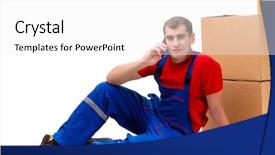  Presentation with young athletes box jumping - PPT theme enhanced with cart postal - young male courier with box background and a white colored foreground