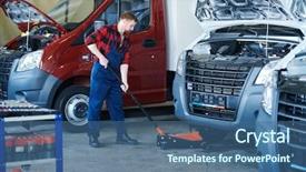  Presentation with technical service - Cool new slide set with cart under car before technical backdrop and a ocean colored foreground