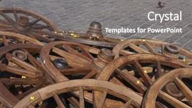  Presentation with car wheels stand - Colorful presentation theme enhanced with cart wheels on the old backdrop and a gray colored foreground