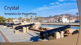  Presentation with naval - PPT layouts with cartagena cannon in naval museum background and a light blue colored foreground