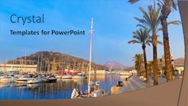 Presentation with marina - PPT layouts consisting of cartagena-murcia-port-marina-sunrise background and a light blue colored foreground