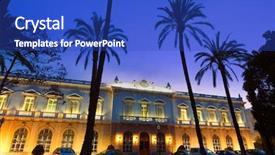  Presentation with spain - Presentation theme having cartagena obras del puerto sunset murcia spain background and a cobalt blue colored foreground