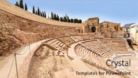  Presentation with amphitheater - Presentation theme enhanced with cartagena roman amphitheater in murcia at spain background and a coral colored foreground