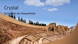  Presentation with amphitheater - Colorful presentation theme enhanced with cartagena roman amphitheater in murcia at spain backdrop and a light blue colored foreground
