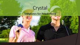  Presentation with golf player playing - Cool new PPT layouts with cartain - young sportive couple playing golf backdrop and a shamrock green colored foreground
