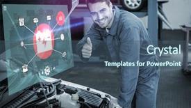  Presentation with engineering - PPT theme with cartechnology - engineering interface against mechanic examining background and a ocean colored foreground