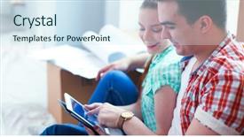  Presentation with ipad - Cool new slide deck with carton flower - couple moving in house sitting backdrop and a sky blue colored foreground