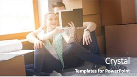  Presentation with ipad - Colorful slide deck enhanced with carton flower - couple moving in house sitting backdrop and a  colored foreground