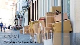  Presentation with garbage - Cool new PPT layouts with carton-garbage-boxes-on-sidewalk backdrop and a light blue colored foreground