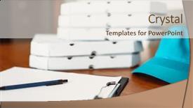  Presentation with order - Cool new PPT theme with carton pizza boxes cap backdrop and a sky blue colored foreground
