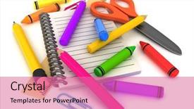  Presentation with cartoon - Beautiful presentation theme featuring cartoon - 3d illustration of assorted school backdrop and a coral colored foreground