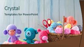  Presentation with cartoon - Presentation theme having cartoon - amigurumi toys on a wooden background and a lemonade colored foreground