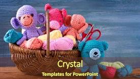  Presentation with cartoon - Cool new slide set with cartoon - amigurumi toys on a wooden backdrop and a tawny brown colored foreground