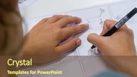  Presentation with cartoon - Theme featuring cartoon - boy drawing on white paper background and a tawny brown colored foreground