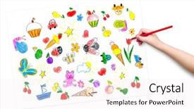  Presentation with cartoon - Slide deck featuring cartoon - child hand with pencil drawing background and a sky blue colored foreground