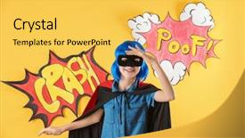  Presentation with cartoon superhero - PPT theme with cartoon - cute girl as superhero background and a yellow colored foreground