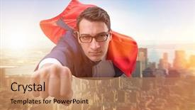  Presentation with hero - Beautiful slides featuring cartoon - flying super hero backdrop and a coral colored foreground