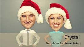  Presentation with funny cartoon - Colorful presentation theme enhanced with cartoon - funny picture of christmas couple backdrop and a mint green colored foreground