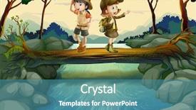  Presentation with cartoon - PPT theme with cartoon - illustration of the two kids background and a teal colored foreground