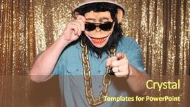  Presentation with monkey - Colorful presentation theme enhanced with cartoon - man in a rubber monkey backdrop and a tawny brown colored foreground