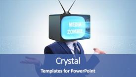  Presentation with addiction - PPT theme with cartoon - man with television head background and a ocean colored foreground