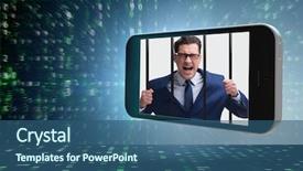  Presentation with phone addiction - Cool new PPT theme with cartoon - mobile phone and social media backdrop and a ocean colored foreground