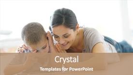  Presentation with tablets wood table tablet white - Colorful PPT theme enhanced with cartoon - mommy with little boy playing backdrop and a coral colored foreground