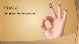  Presentation with fingers - PPT theme having cartoon - smart looking fingers smiling background and a coral colored foreground