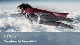  Presentation with skies - PPT theme consisting of cartoon - superwoman flying above the skies background and a ocean colored foreground