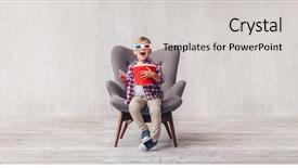  Presentation with popcorn - PPT layouts with cartoon - surprised kid with popcorn background and a light gray colored foreground