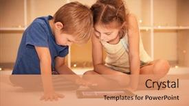  Presentation with cartoon children - Cool new presentation with cartoon - two happy children playing backdrop and a coral colored foreground