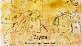  Presentation with scrolls - Beautiful PPT theme featuring cartoon aged people - couple drawing on grunge background backdrop and a  colored foreground