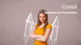  Presentation with jet - Amazing slide deck having cartoon astronaut - cute young girl with jet backdrop and a gray colored foreground