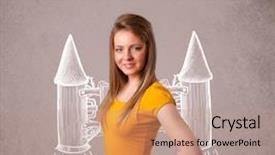  Presentation with jet - Presentation design with cartoon astronaut - cute young girl with jet background and a coral colored foreground