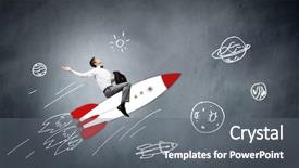  Presentation with rocket - Beautiful PPT theme featuring cartoon astronaut - young businessman an flying backdrop and a gray colored foreground