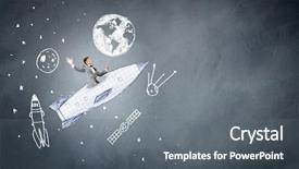  Presentation with rocket - Colorful presentation design enhanced with cartoon astronaut - young businessman an flying backdrop and a  colored foreground