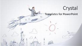  Presentation with rocket - Presentation theme having cartoon astronaut - young businessman an flying background and a sky blue colored foreground