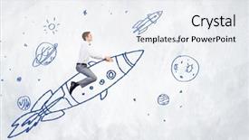  Presentation with sky - Presentation theme featuring cartoon astronaut - young businessman flying in sky background and a  colored foreground