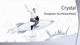  Presentation with sky and rock abstract - Cool new presentation theme with cartoon astronaut - young businessman flying in sky backdrop and a  colored foreground