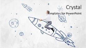  Presentation with sky - Presentation theme having cartoon astronaut - young businessman flying in sky background and a white colored foreground