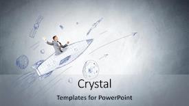  Presentation with astronaut - Colorful slide deck enhanced with cartoon astronaut - young businessman flying in sky backdrop and a  colored foreground